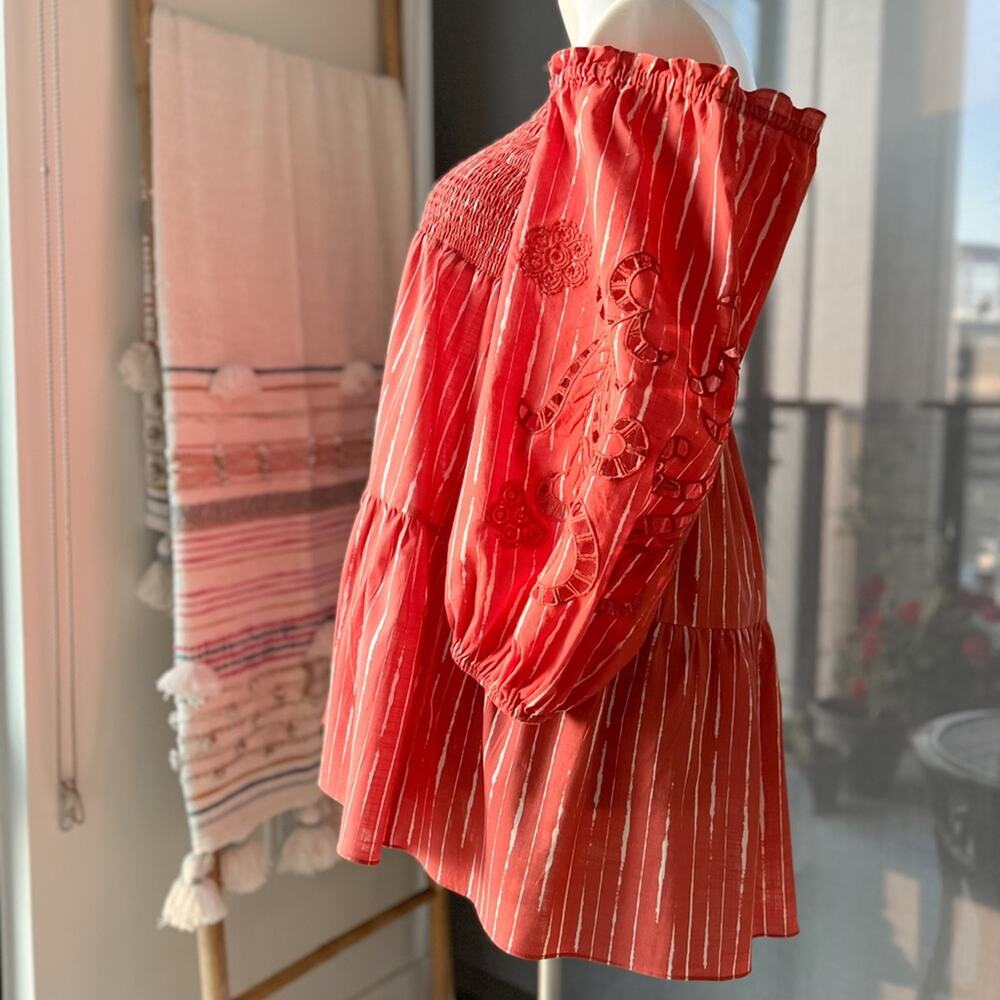 Sachin & Babi Lola Striped Orange Shibori Puff Sleeve Mini Dress Women’s Small - Picture 3 of 8